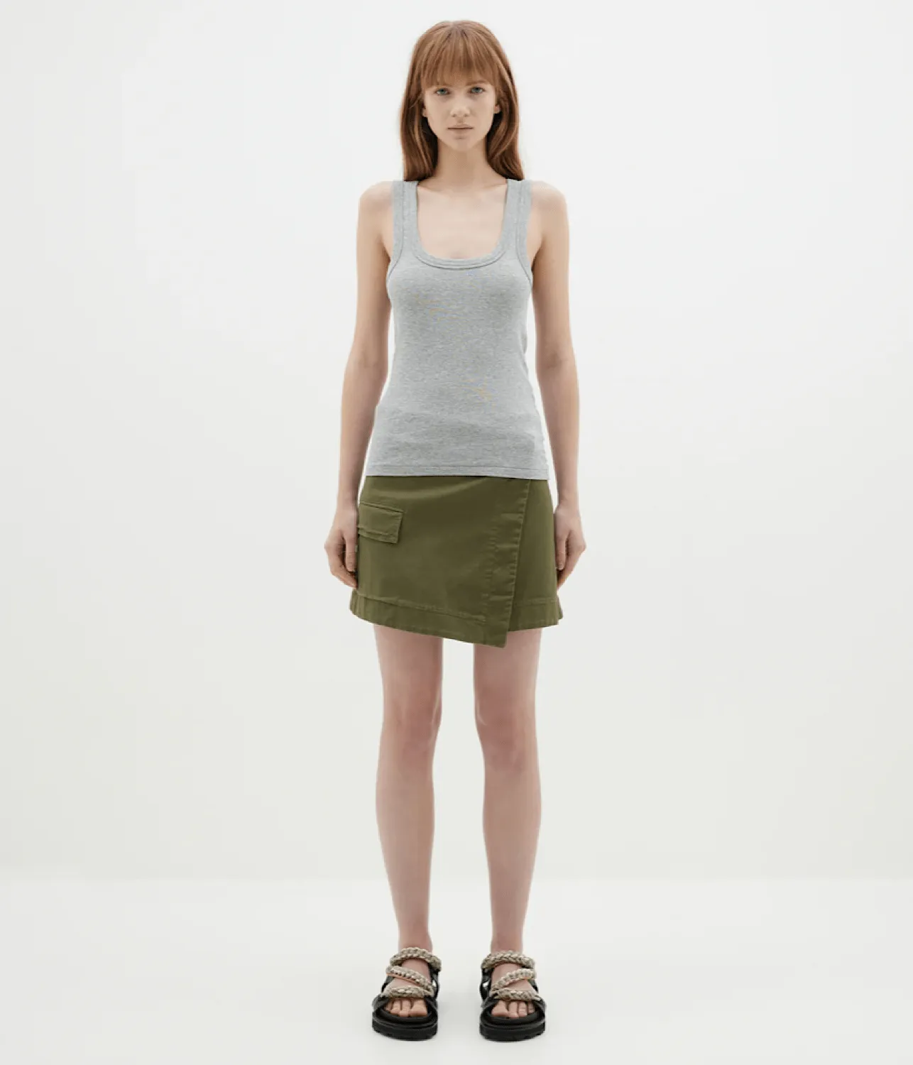 SLIM SUPERFINE RIB TANK -GREY MARLE