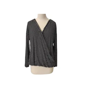 Tahari Black and Wide Striped Cross Over Top | Gently Used |