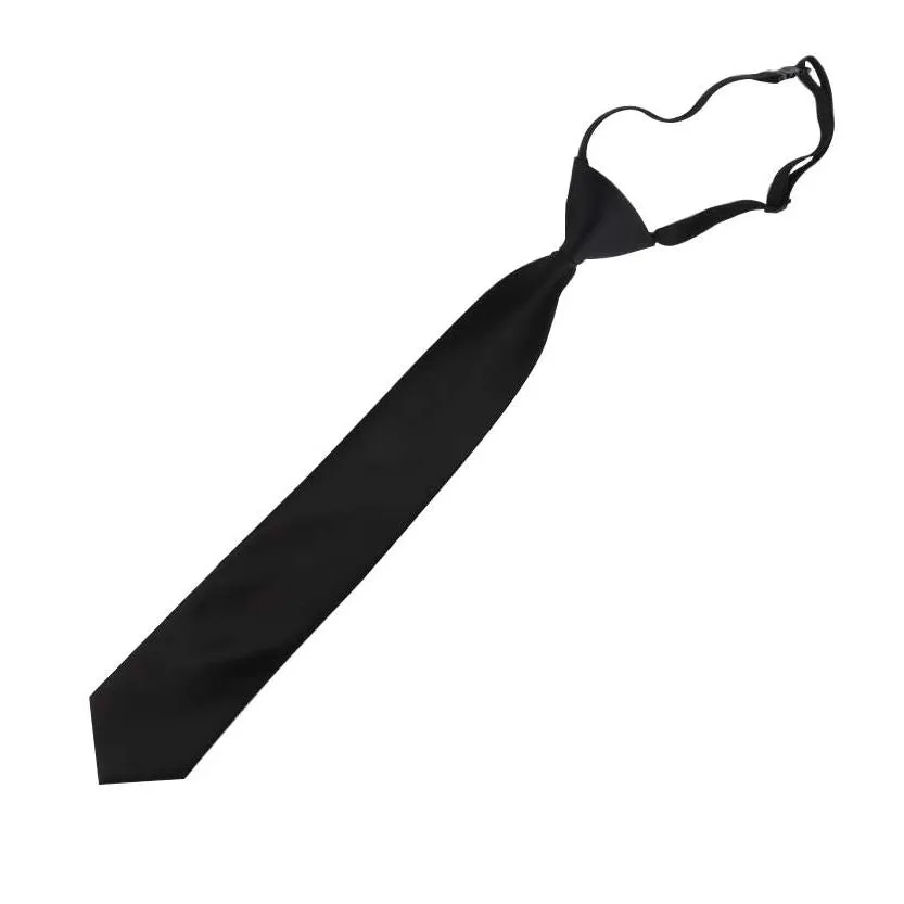 Teenager Boys Black Elastic Plain Teen Kids Neck Tie