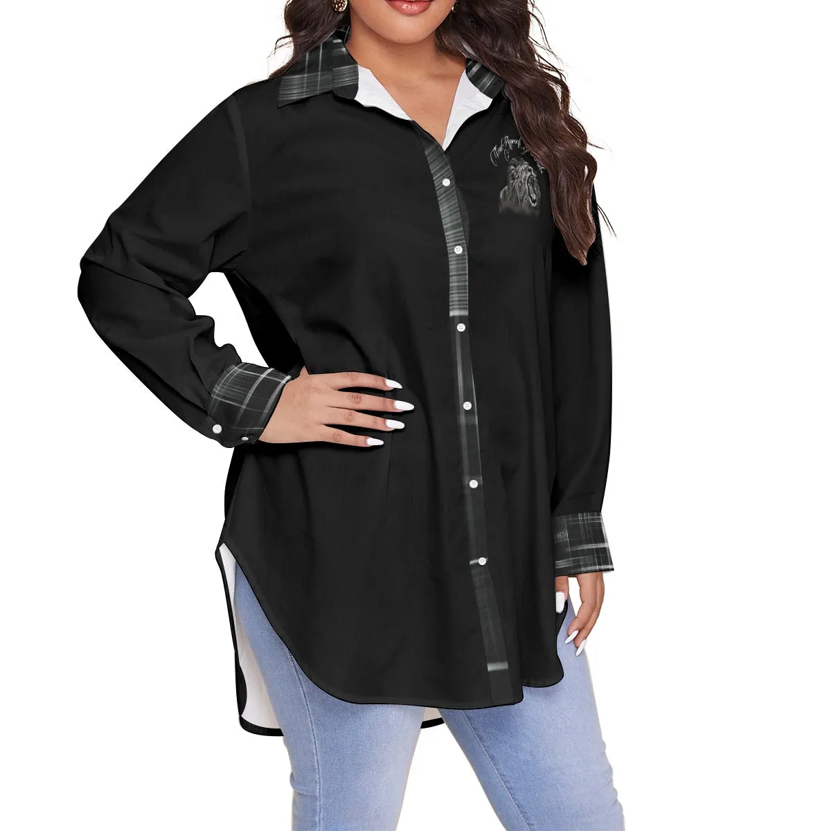 TRP Matrix 03 Ladies Designer Long Sleeve Curved Hem Button Up Plus Size Blouse