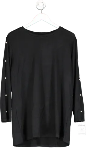 V by Very Curve Crew Neck Pearl embellished Sleeve Detail Top - Black UK 16