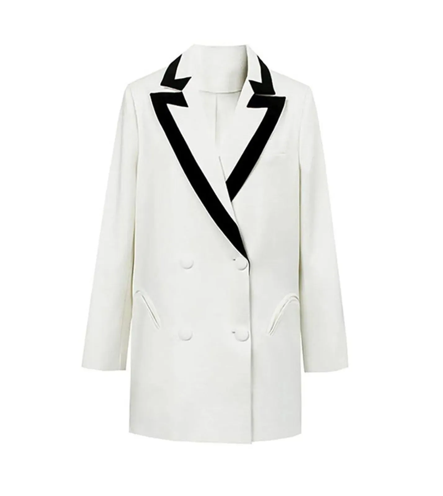 White Longline Double Breasted Blazer