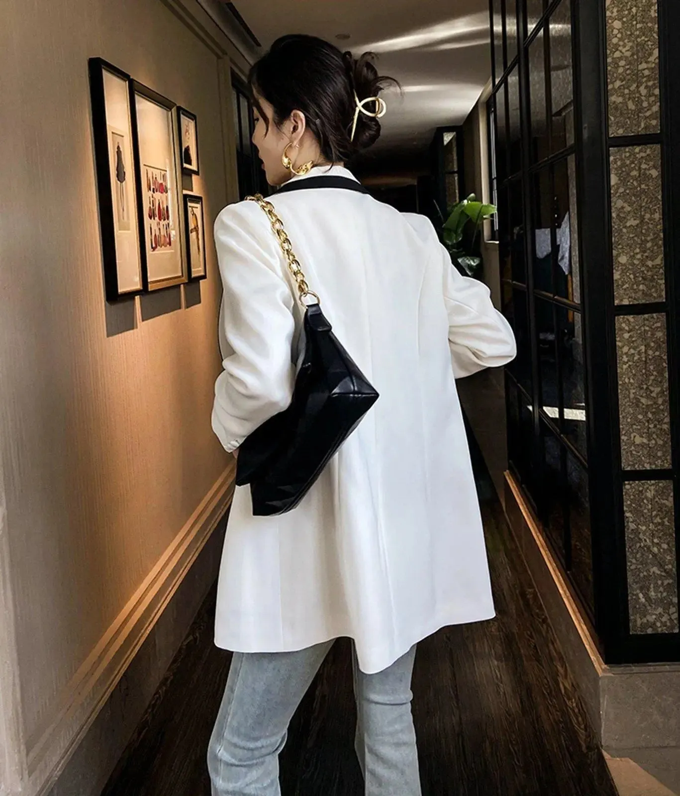 White Longline Double Breasted Blazer