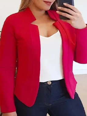 Women's Plus Size Collarless Long Sleeve Blazer - Black, Pink, Yellow