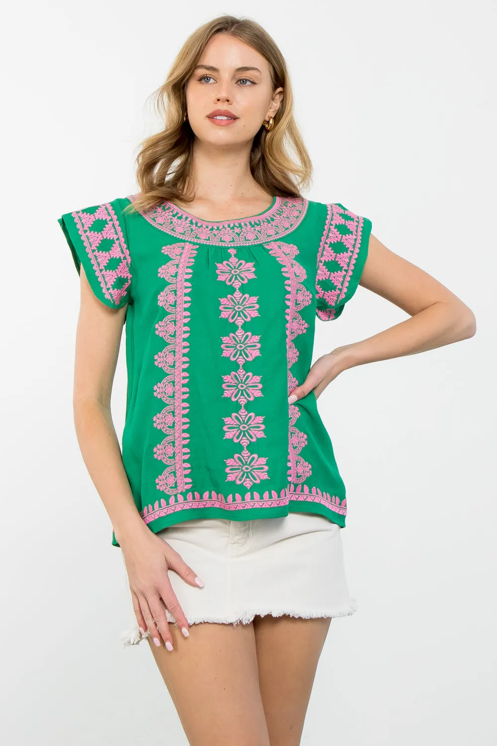 Yvonee Short Sleeve Embroidered THML Top