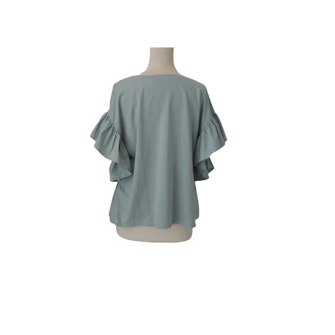 ZARA Light Grey Frill Puffy Sleeves Top | Gently Used |