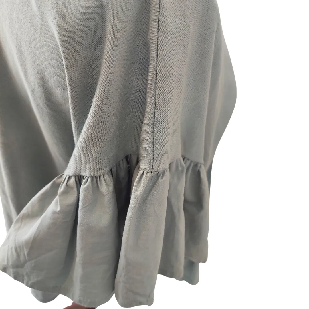 ZARA Light Grey Frill Puffy Sleeves Top | Gently Used |